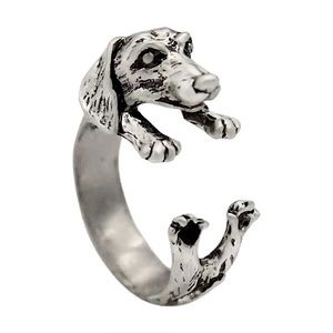 Silver dachshund dog adjustable ring